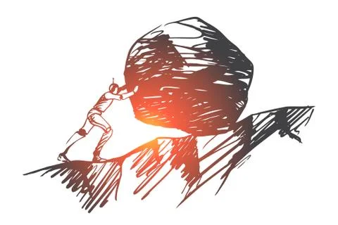 Robot, work, hard, technology, mechanical concept. Hand drawn isolated vector Stock Illustration