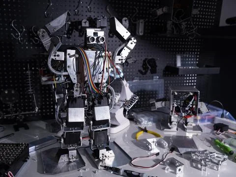 A robot is on the workbench Stock Photos