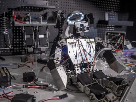 A robot is on the workbench Stock Photos
