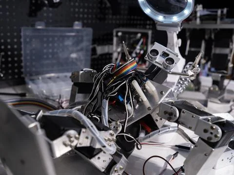 A robot is on the workbench Stock Photos