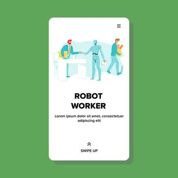 Robot Worker Handshake Boss Cyber Employee Vector Stock Illustration