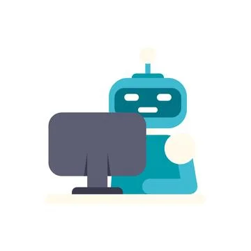 Robot working on computer accessing data and information イラスト素材