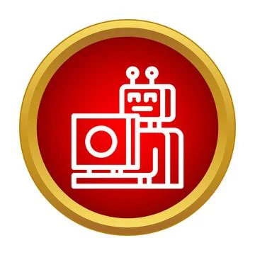 Robot working on computer with artificial intelligence concept Stock Illustration
