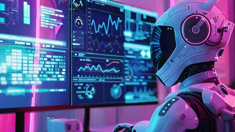 A Robot Working on A Computer, Office Building, High Quality Stock Footage 294666158