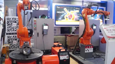 A robot working in the exhibition Stock Footage 43970535