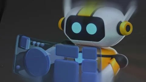 Robot working with future technology graphic presentation on smartphone Stock Footage 302826623