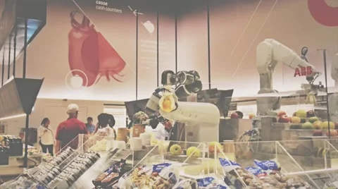 Robot working in groceries Stock Footage 56620075