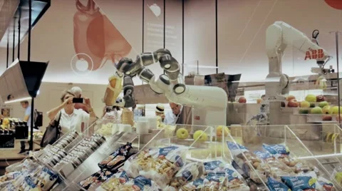 Robot working in groceries 스톡 동영상 56620076