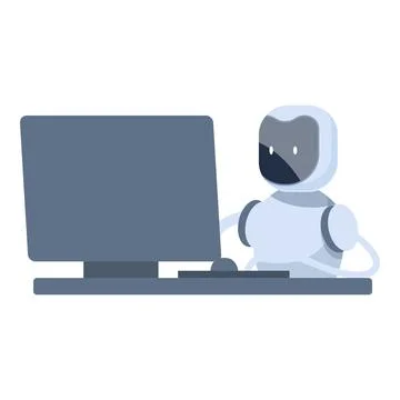 Robot working from home office using desktop computer Stock Illustration