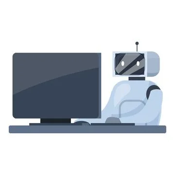 Robot working from home office using desktop computer Stock Illustration
