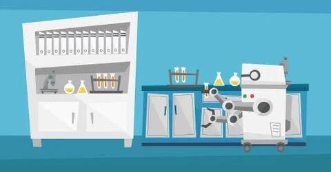 Robot working in a laboratory with a test tube. イラスト素材