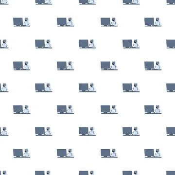 Robot working on laptop computer seamless pattern 스톡 일러스트