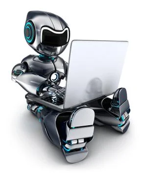 Robot working on laptop (done in 3d) 스톡 일러스트