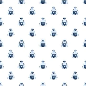 Robot working on laptop repeating seamless pattern Illustrazione stock