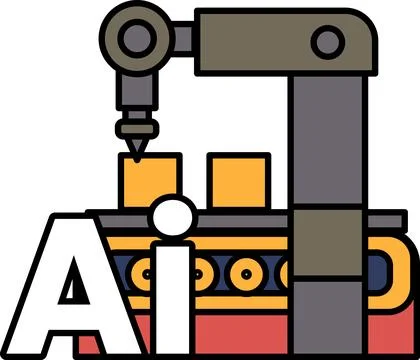 A robot is working on a machine that has the letters AI on it Stock Illustration