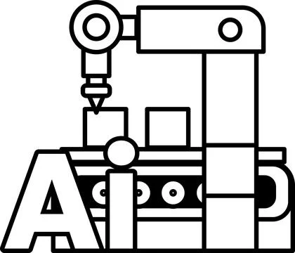 Robot is working on a machine that has the letters AI on it Stock Illustration