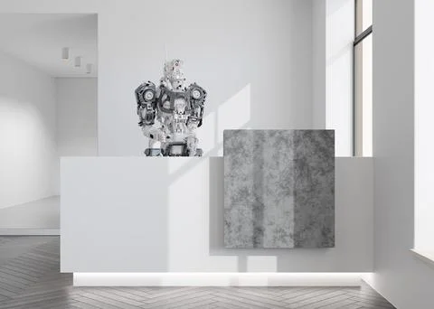 Robot working on reception. Artificial intelligence, digital technology Stock Illustration