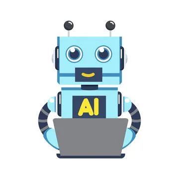 Robot works with a laptop 스톡 일러스트