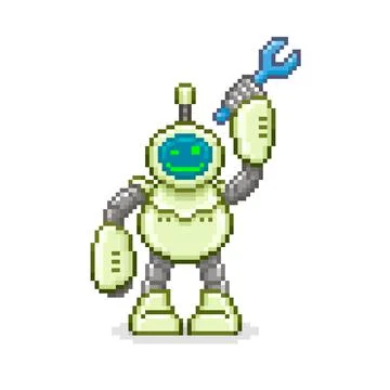 Robot with a wrench in a raised hand Stock Illustration