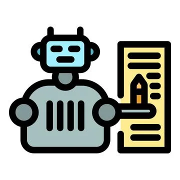 Robot writing code with pencil on paper, artificial intelligence programmin.. イラスト素材