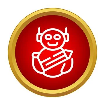 Robot writing content with pencil in a red circle 스톡 일러스트