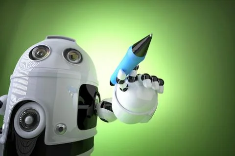 Robot writing, drawing on the screen. Contains clipping path Stock Illustration
