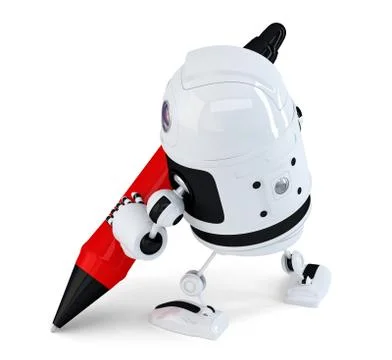 Robot writing with a pen. Isolated. Contains clipping path Stock Illustration