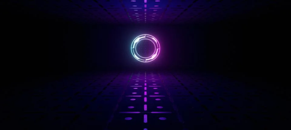 Robotic Alien Interior Empty Studio Awesome Cosmic Glow with Black Colors Ped Stock Illustration