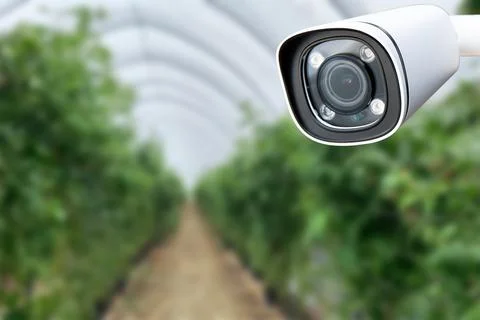 Robotic and CCTV Camera on Smart Green House . Stock Photos
