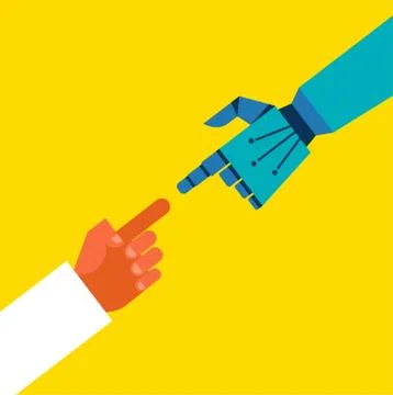 Robotic and human hands connection Stock Illustration
