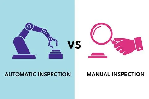 Robotic and Manual Inspection Comparing QC Efficiency Stock Illustration