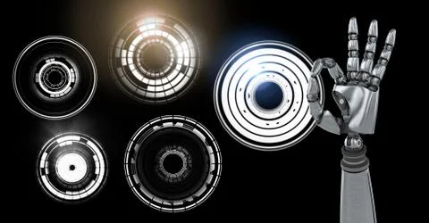 Robotic android hand and Glowing circle technology interface Stock Illustration