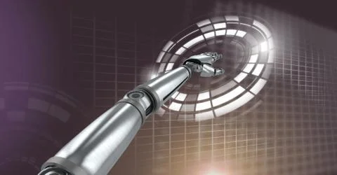 Robotic android hand touching and Glowing circle technology interface Stock Illustration