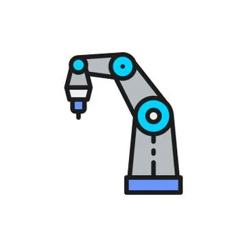 Robotic arm for 3d printer flat color line icon. Stock Illustration