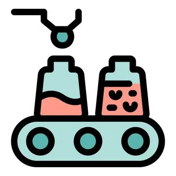 Robotic arm adding ingredients to bottles on assembly line Stock Illustration