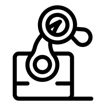 Robotic arm analyzing data from laptop with magnifying glass Stock Illustration