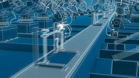 Robotic Arm Assembling 3d Printer On Conveyor Belt 3d illustration Stock Illustration