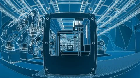 Robotic Arm Assembling 3d Printer On Conveyor Belt 3d illustration Stock Illustration