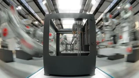 Robotic Arm Assembling 3d Printer On Conveyor Belt 3d illustration Stock Illustration