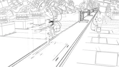 Robotic Arm Assembling 3d Printer On Conveyor Belt 3d illustration Stock Illustration