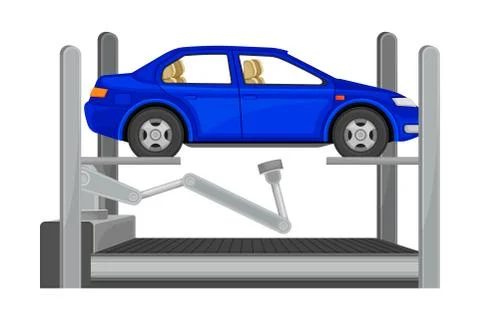 Robotic Arm Assembling Car Body as Auto Production Process Vector Illustration Illustrazione stock