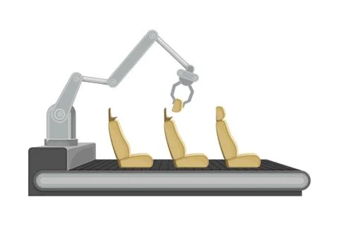 Robotic Arm Assembling Car Body as Auto Production Process Vector Illustration Illustrazione stock