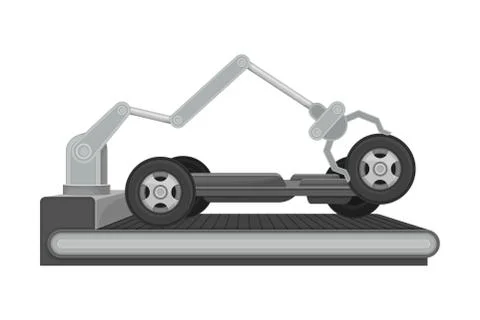 Robotic Arm Assembling Car Body as Auto Production Process Vector Illustration Stock Illustration