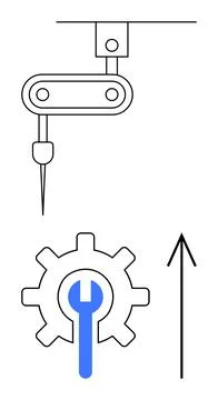 Robotic Arm Assembling Gear with Wrench Icon and Upward Arrow Emphasizing P.. 스톡 일러스트
