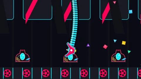 Robotic Arm On Assembly Line With Neon Geometric Shapes 2D Animation Video stock 341409683