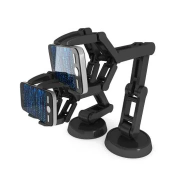 Robotic arm with binary code 3d Stock Illustration