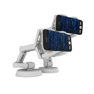 Robotic arm with binary code 3d 스톡 일러스트