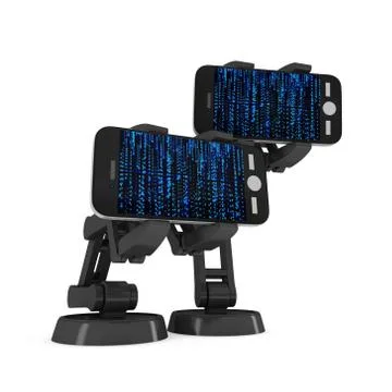 Robotic arm with binary code 3d 库存插图