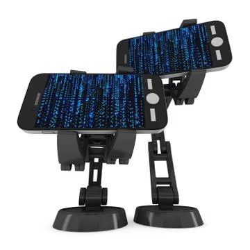 Robotic arm with binary code 3d 스톡 일러스트