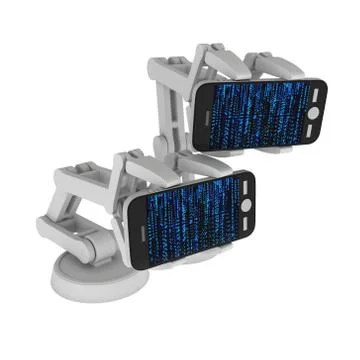 Robotic arm with binary code 3d 库存插图